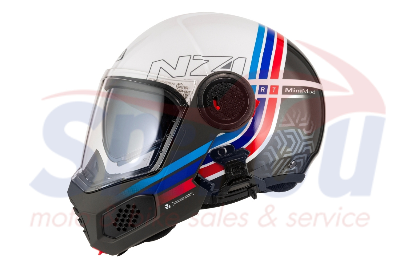 22966 Κράνος Σπαστό NZI Minimod DUO Watson Λευκό-Μαύρο-Μπλέ-Κόκκινο Large