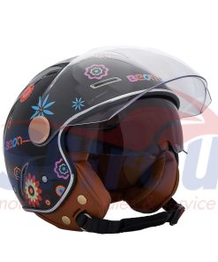 22979 Κράνος Ανοιχτό Beon B-122[Εσωτερική Φυμέ Ζελατίνα] Flower-Μαύρο Medium